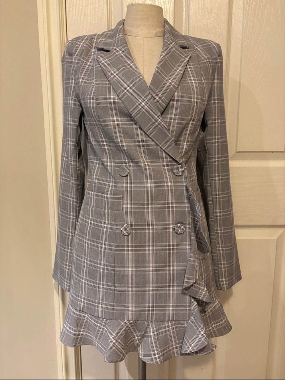 Forever 21 Gray Plaid Double-Breasted Blazer Dress
